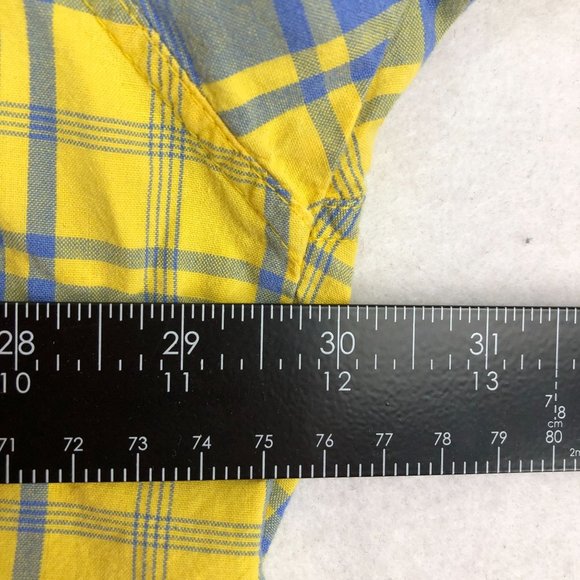 Bugle Boy Men's Size 3X** Yellow Blue Plaid Print Short Sleeve Button Up Shirt - Picture 7 of 9